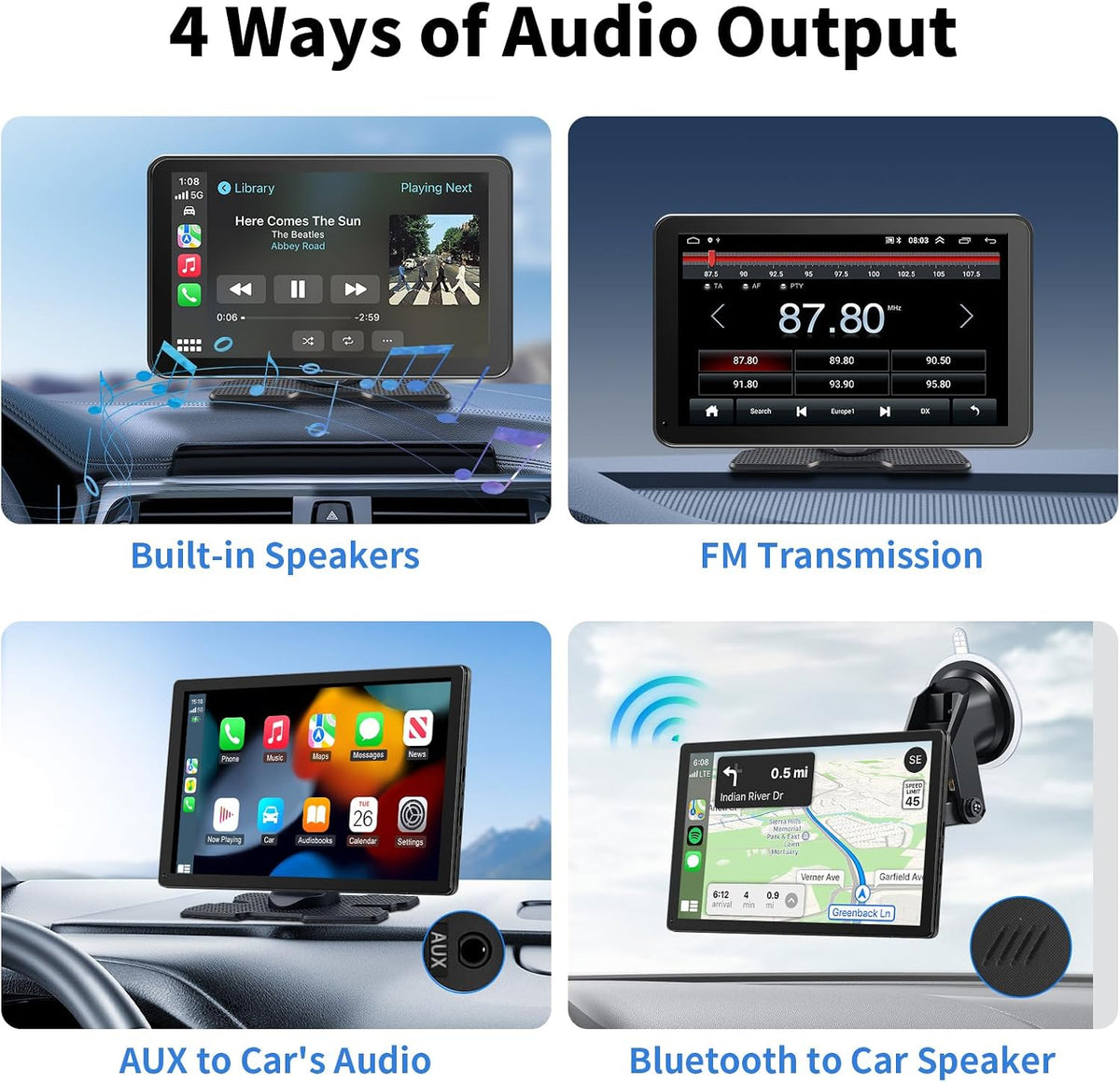 Carplay Screen for Car, 9'' Wireless Carplay & Android Auto - Smart Portable Touchscreen with Bluetooth/Fm, Mirror Link, Voice Control, GPS Navigation, Hands-Free Calling, Plug & Play Car Play Screen