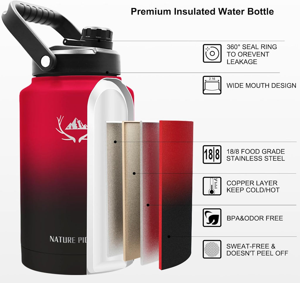 1 Gallon (128Oz) Insulated Water Bottle Jug with Carrier Bag