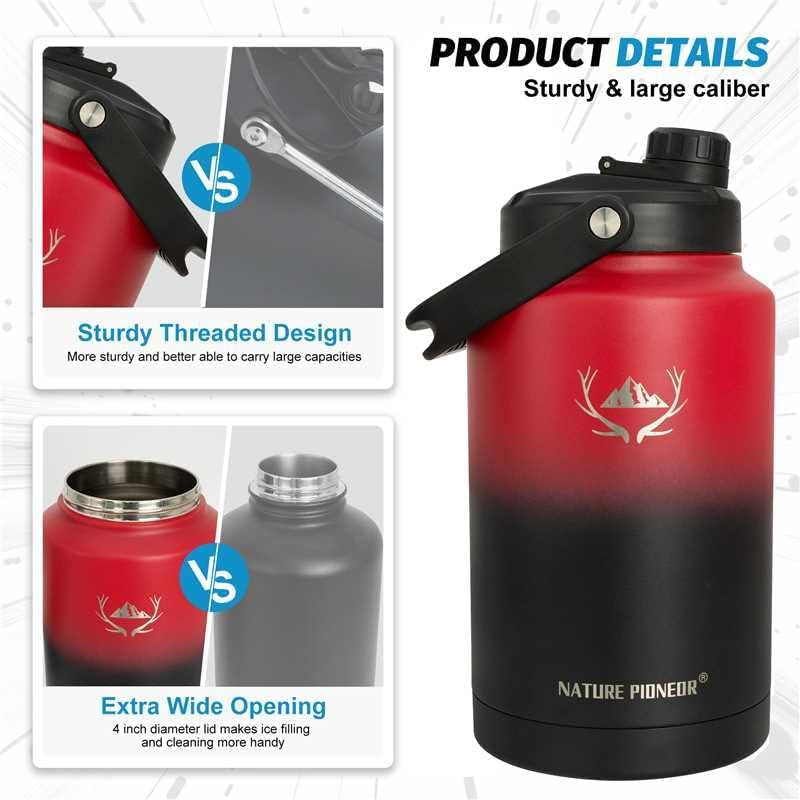 1 Gallon (128Oz) Insulated Water Bottle Jug with Carrier Bag