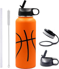40 Oz Basketball Water Bottle, Stainless Steel Vacuum Insulated Water Bottle with Straw and 2 Lids, Wide Mouth BPA Free Double Wall Leak Proof Flask for Sports, Travel, Gym, School