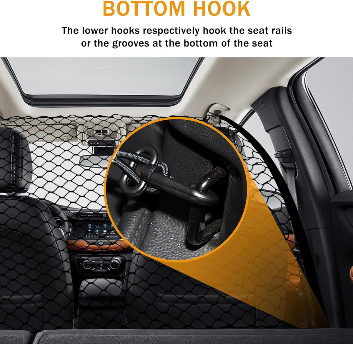 Dog Car Barrier 47" Wide for Trucks/Suvs/Full Sized Sedans Pet Restraint Car Backseat Divider Vehicle Gate Cargo Area Travel Trunk Mesh Net Screen Barricade