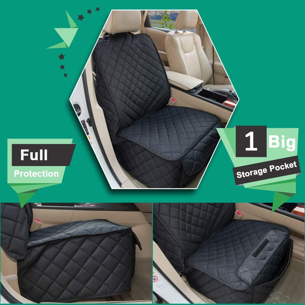 Waterproof Front Seat Cover Dog Car Seat Covers Nonslip and Full Protection with Side Flaps Fits Most Cars, Trucks, Suvs(Black, 2Pack)