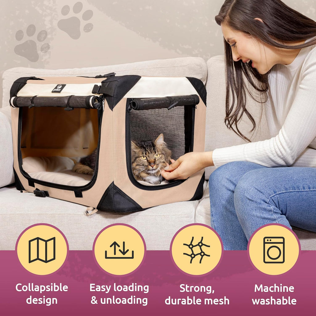 Cat & Dog Carrier, Fits Most Cats or Small Dog Comfortably, Medium, Tan