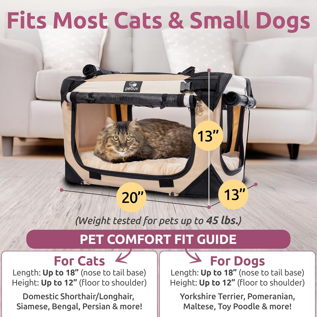 Cat & Dog Carrier, Fits Most Cats or Small Dog Comfortably, Medium, Tan