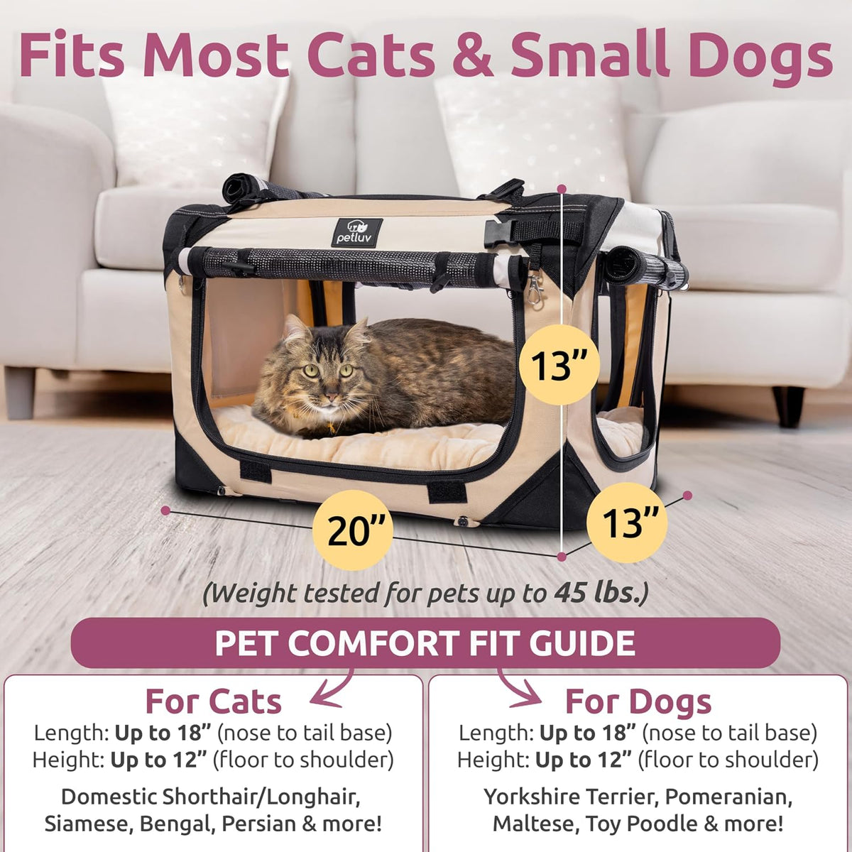 Cat & Dog Carrier, Fits Most Cats or Small Dog Comfortably, Medium, Tan