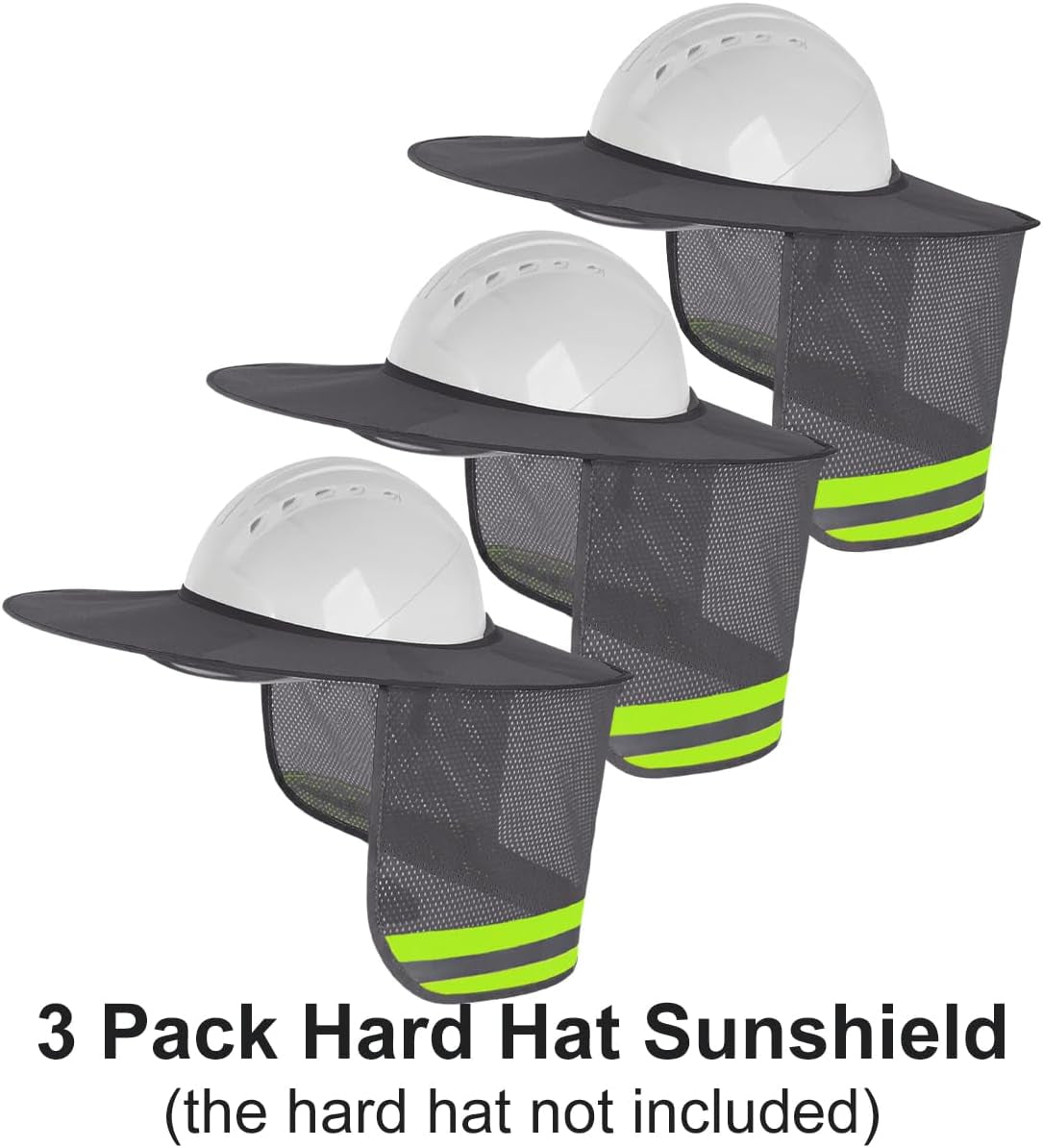 3 Pack Hard Hat Sunshield - Upgrade Full Brim Neck Sunshade Cover with Reflective Strip for Hardhats,Gray