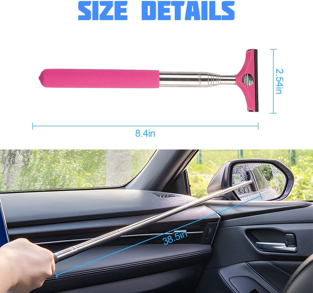 38.6 Inch Telescopic Mirror Squeegee, Black Flag on Pink