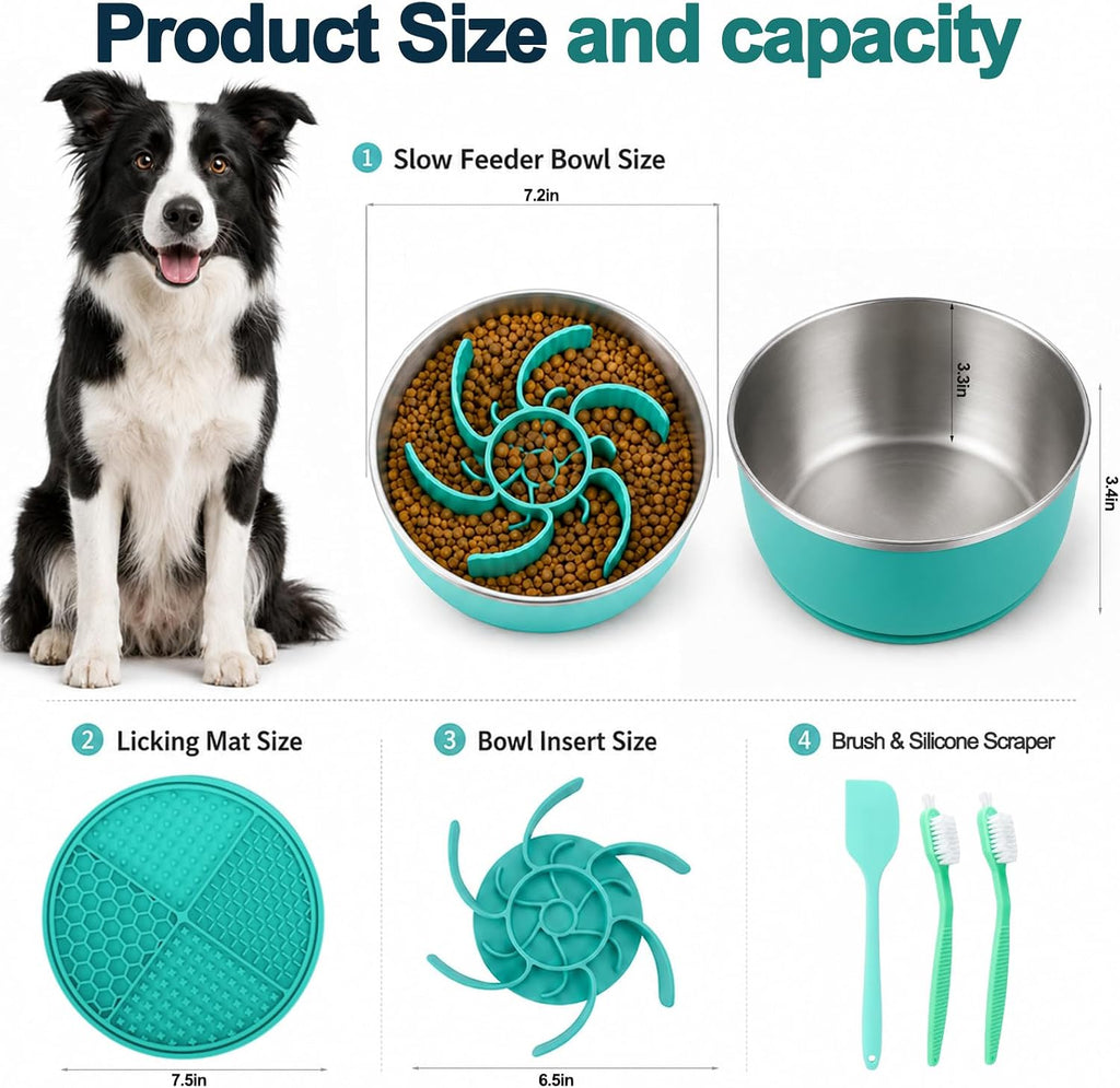 6-In-1Stainless Steel Slow Feeder Dog Bowls, Feeder Dog Bowls Large Breed