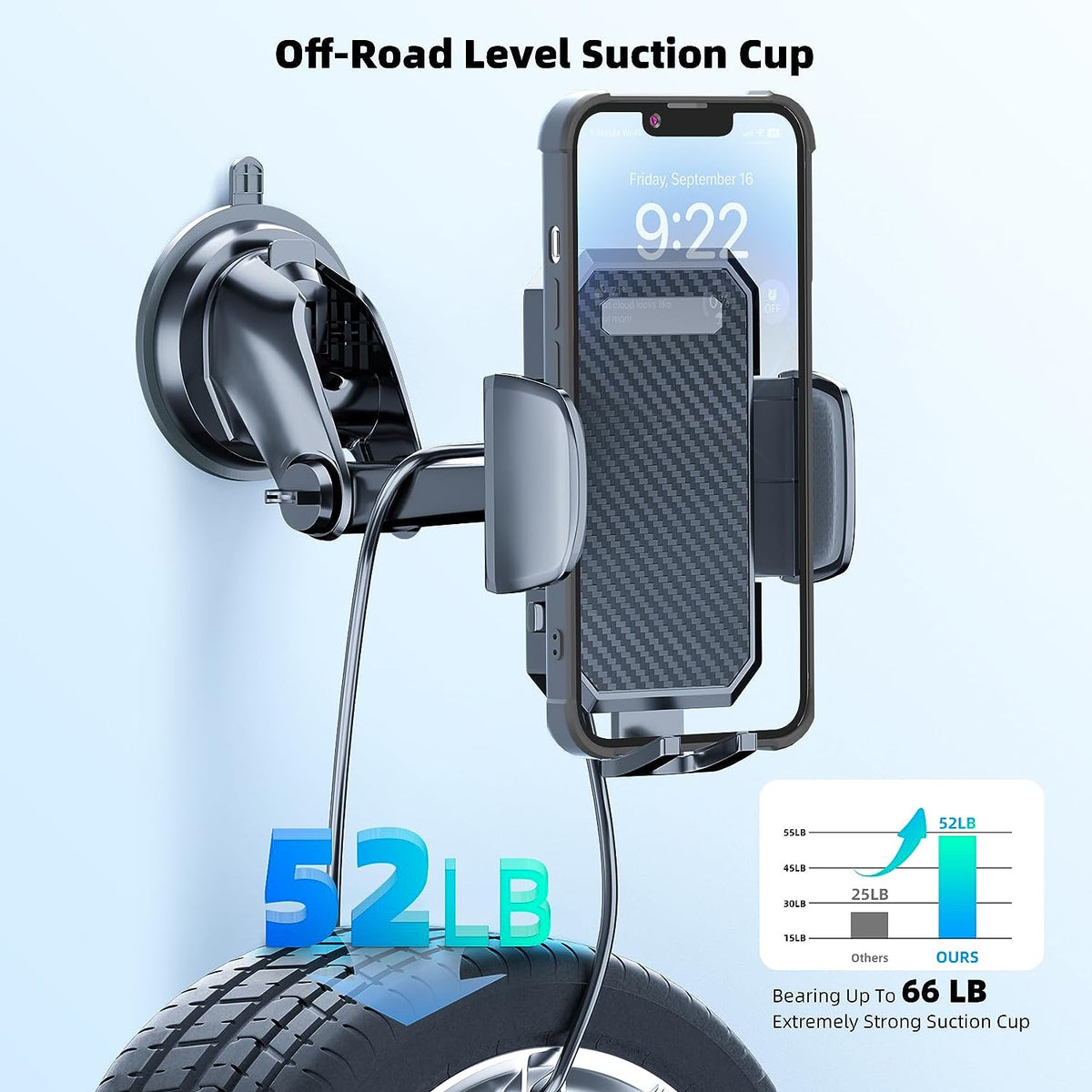 Phone Mount for Car, [ Off-Road Level Suction Cup Protection ] 3In1 Long Arm Suction Cup Holder Universal Cell Phone Holder Mount Dashboard Windshield Vent Compatible with All Smartphones