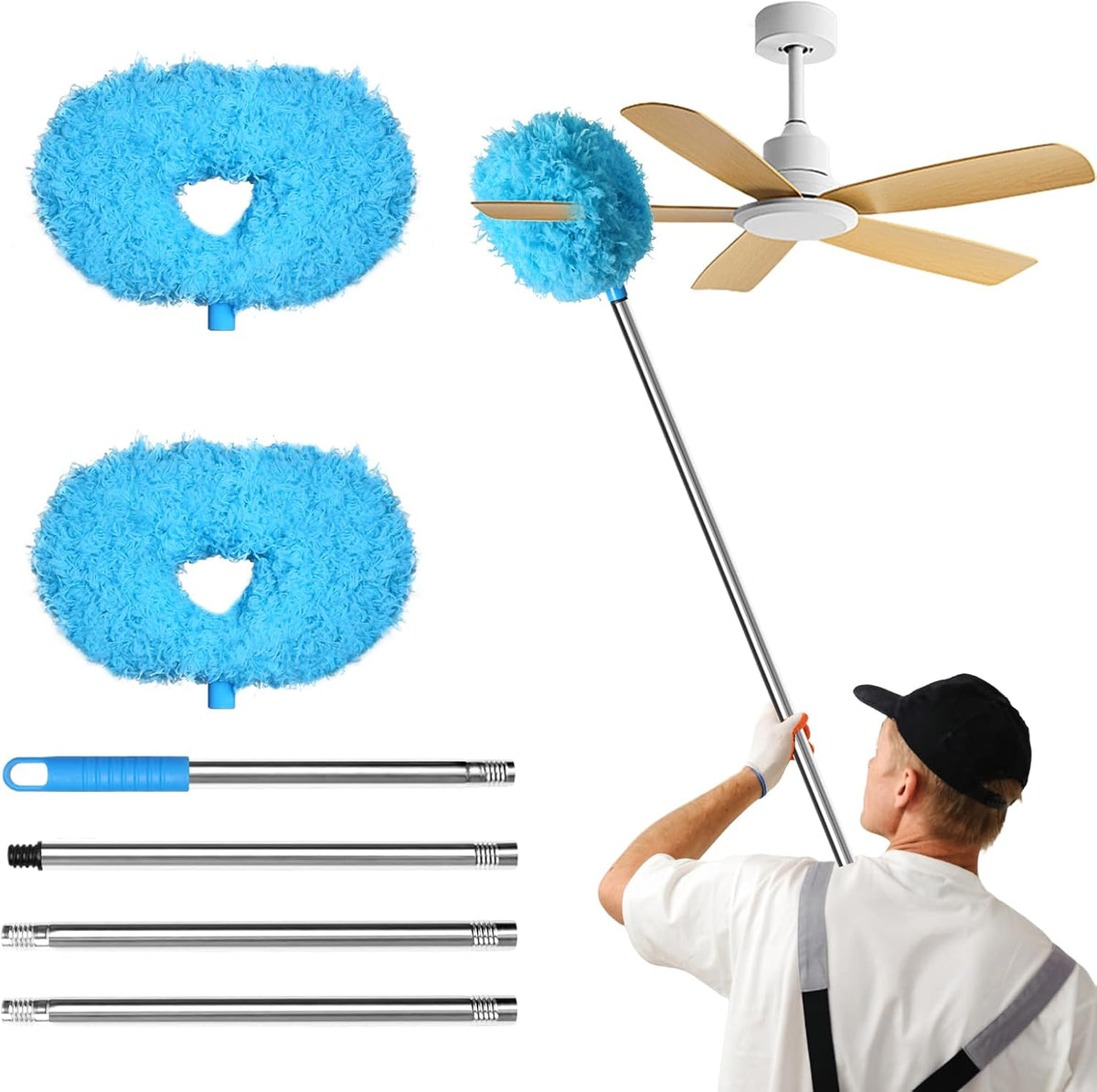 Ceiling Fan Cleaner Duster, Adjustable Microfiber Duster, 2 Dusters Blue