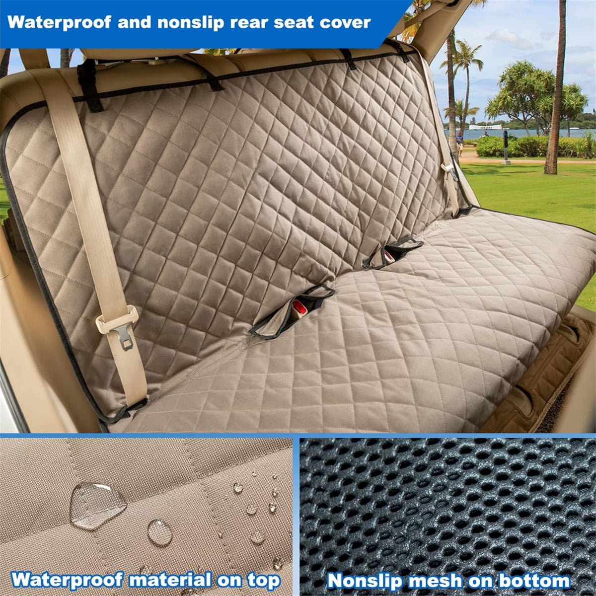 Bench Car Seat Cover Protector, Waterproof Heavy-Duty, Khaki
