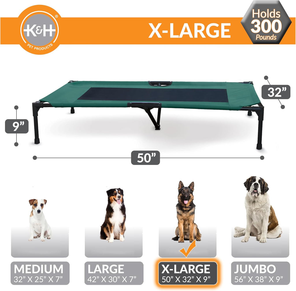K&H Outdoor Elevated Dog Bed for Large & X-Large Pets, Green, XL 50X32In