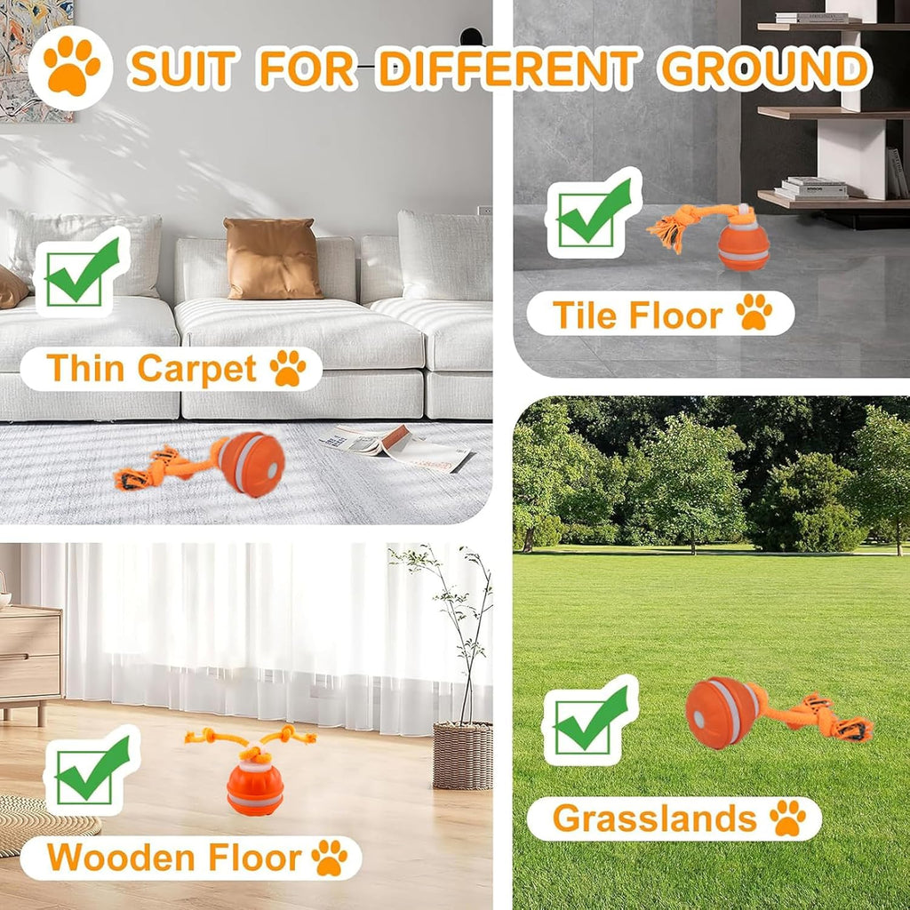 P06 Interactive Dog Toys Dog Balls, Electric Automatic Moving and Rolling Dog Toy with Rope for Small Medium Dogs, Fun Smart Puppy Toy S for Boredom & Training, Dog Toys to Keep Them Busy (Orange)