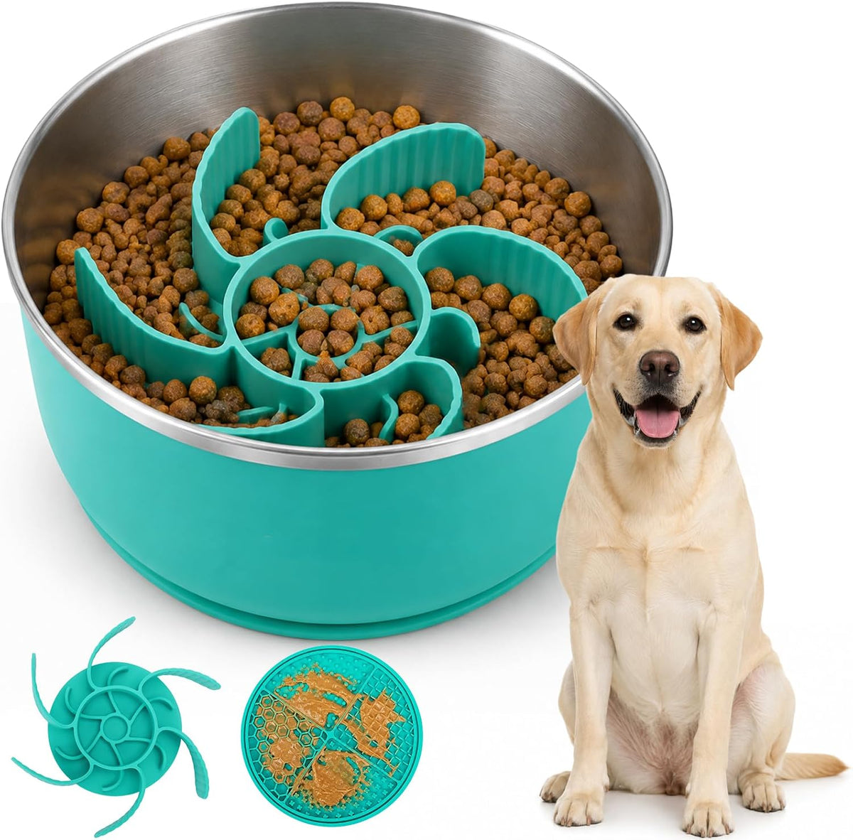 6-In-1Stainless Steel Slow Feeder Dog Bowls, Feeder Dog Bowls Large Breed
