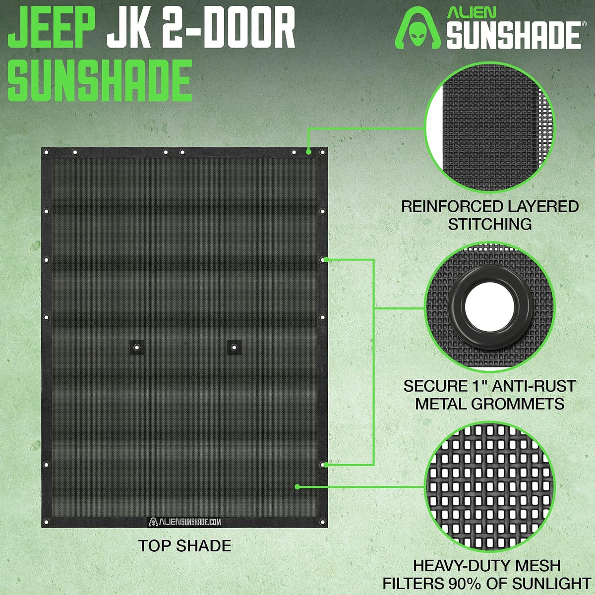 Jeep Wrangler JK 2 Door 2007-2018 Full Length Mesh Sun Shade