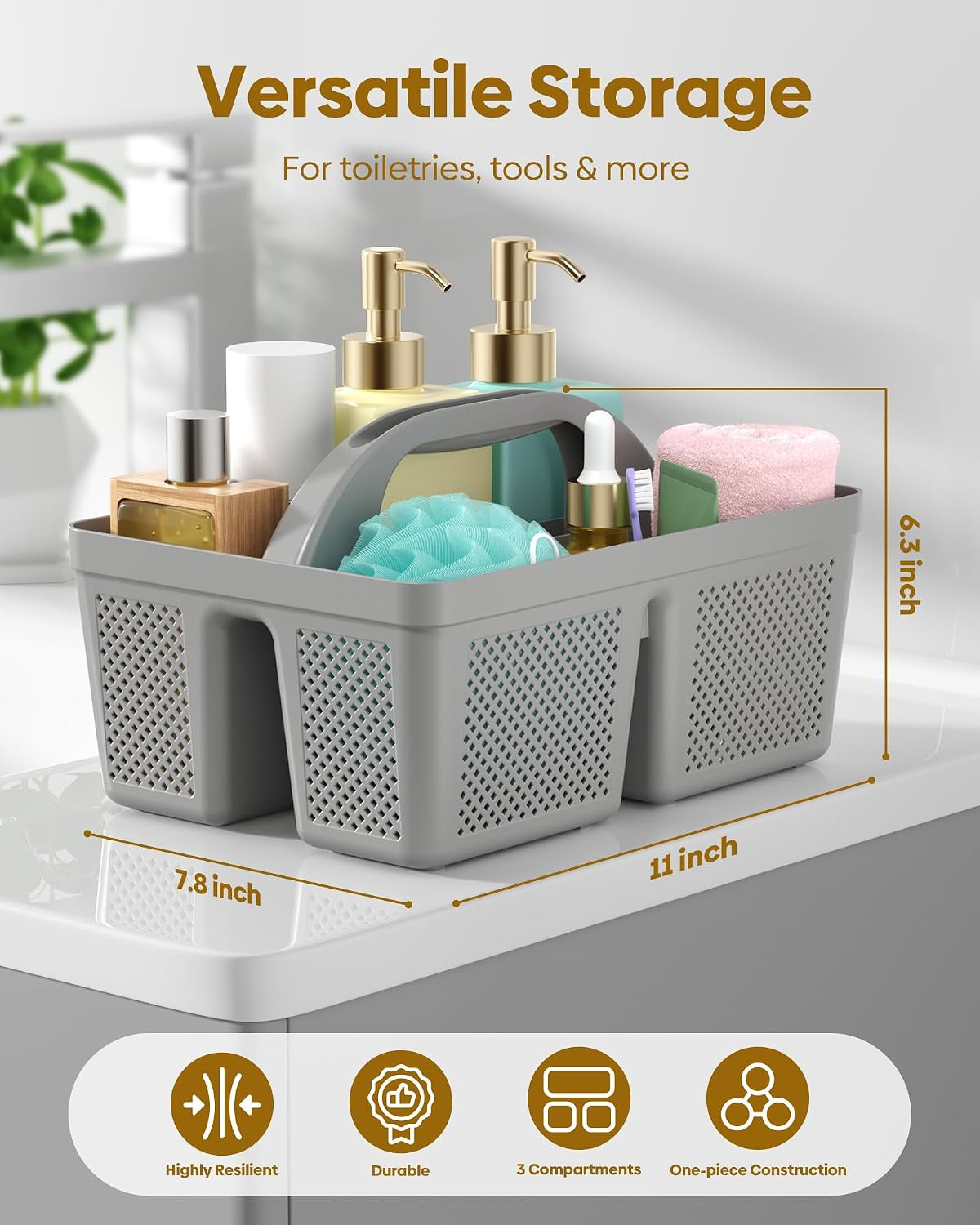 Portable Shower Caddy with Handle - 4 PCS, Bpa-Free, Black