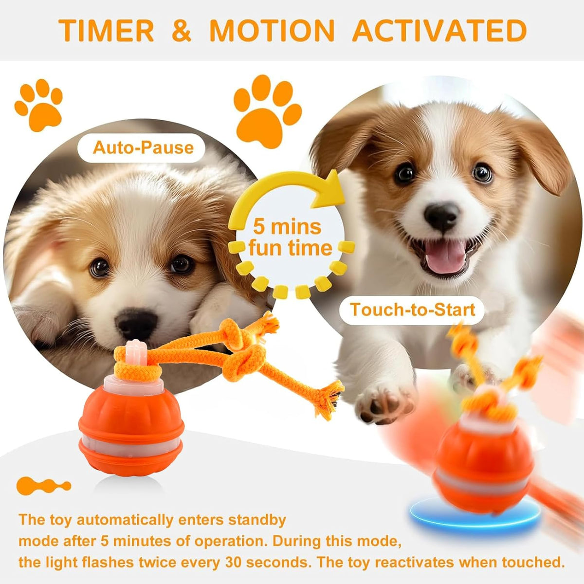 P06 Interactive Dog Toys Dog Balls, Electric Automatic Moving and Rolling Dog Toy with Rope for Small Medium Dogs, Fun Smart Puppy Toy S for Boredom & Training, Dog Toys to Keep Them Busy (Orange)