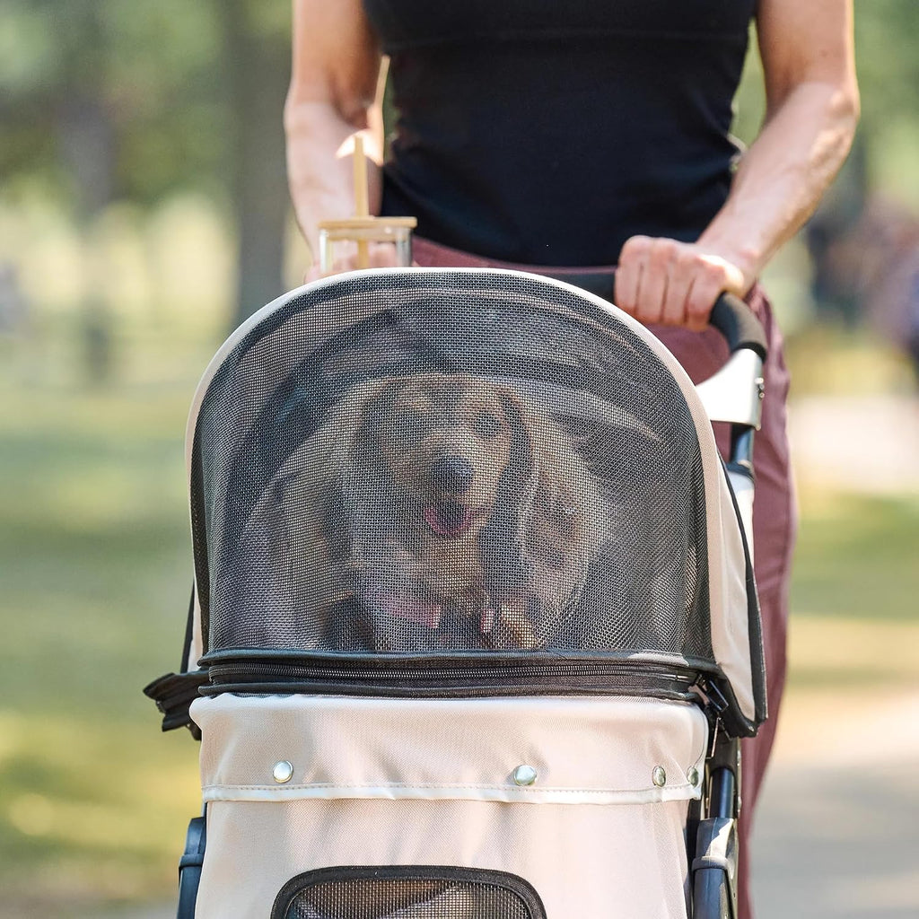 Stroller, Includes 360 Degree Front Wheel Swivel, Rear Wheel Breaks, Reflective Trim, Mesh Panels, Umbrella and Mesh Canopy, Khaki