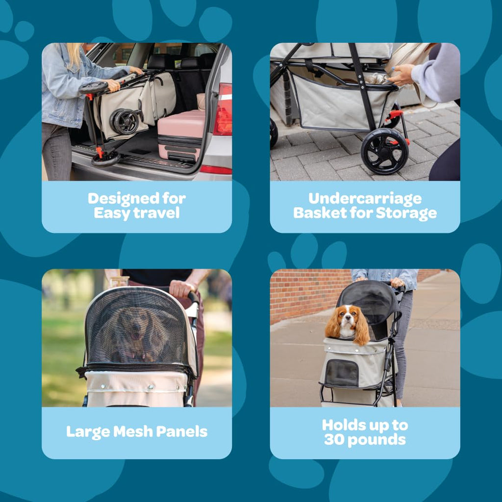 Stroller, Includes 360 Degree Front Wheel Swivel, Rear Wheel Breaks, Reflective Trim, Mesh Panels, Umbrella and Mesh Canopy, Khaki