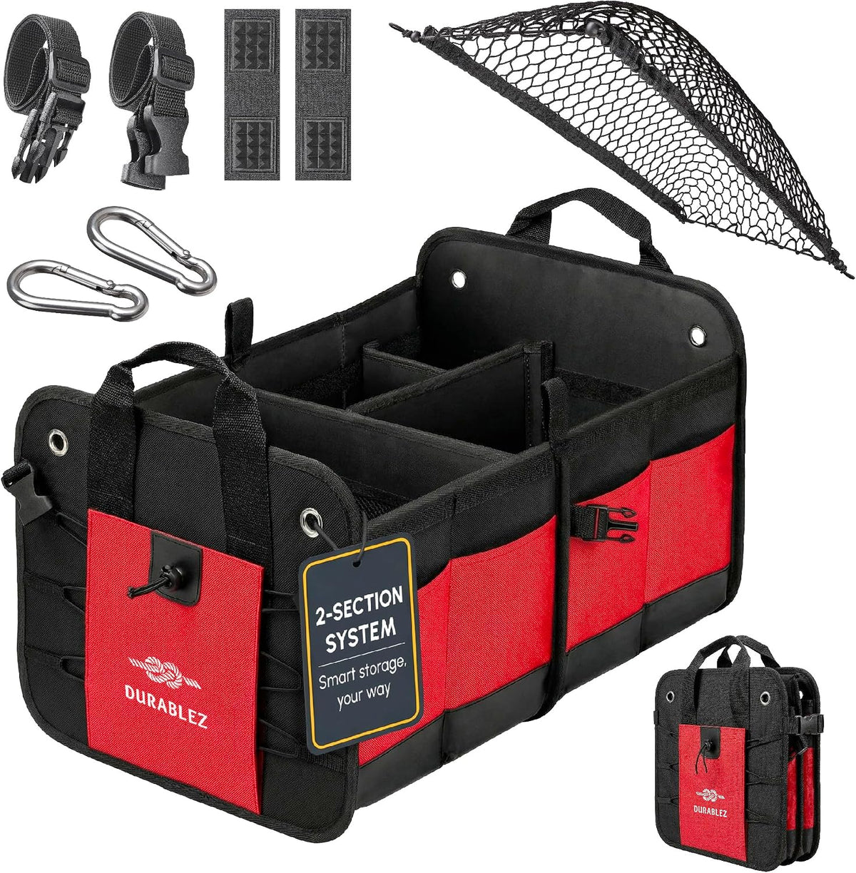 Car Trunk Organizer, Collapsible & Foldable, Red