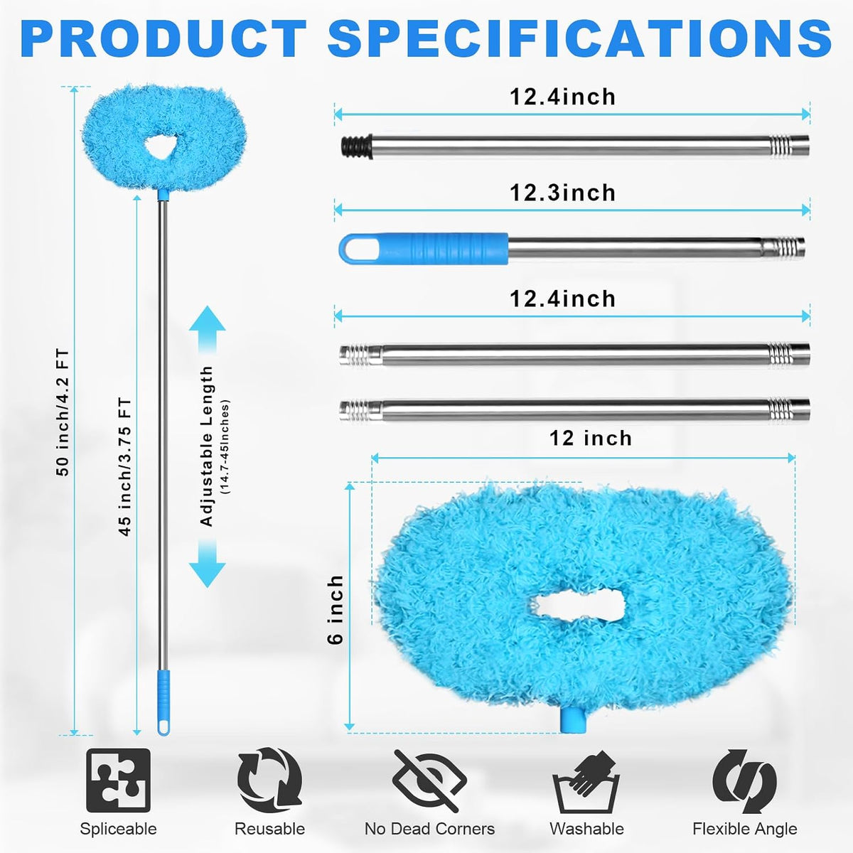 Ceiling Fan Cleaner Duster, Adjustable Microfiber Duster, 2 Dusters Blue