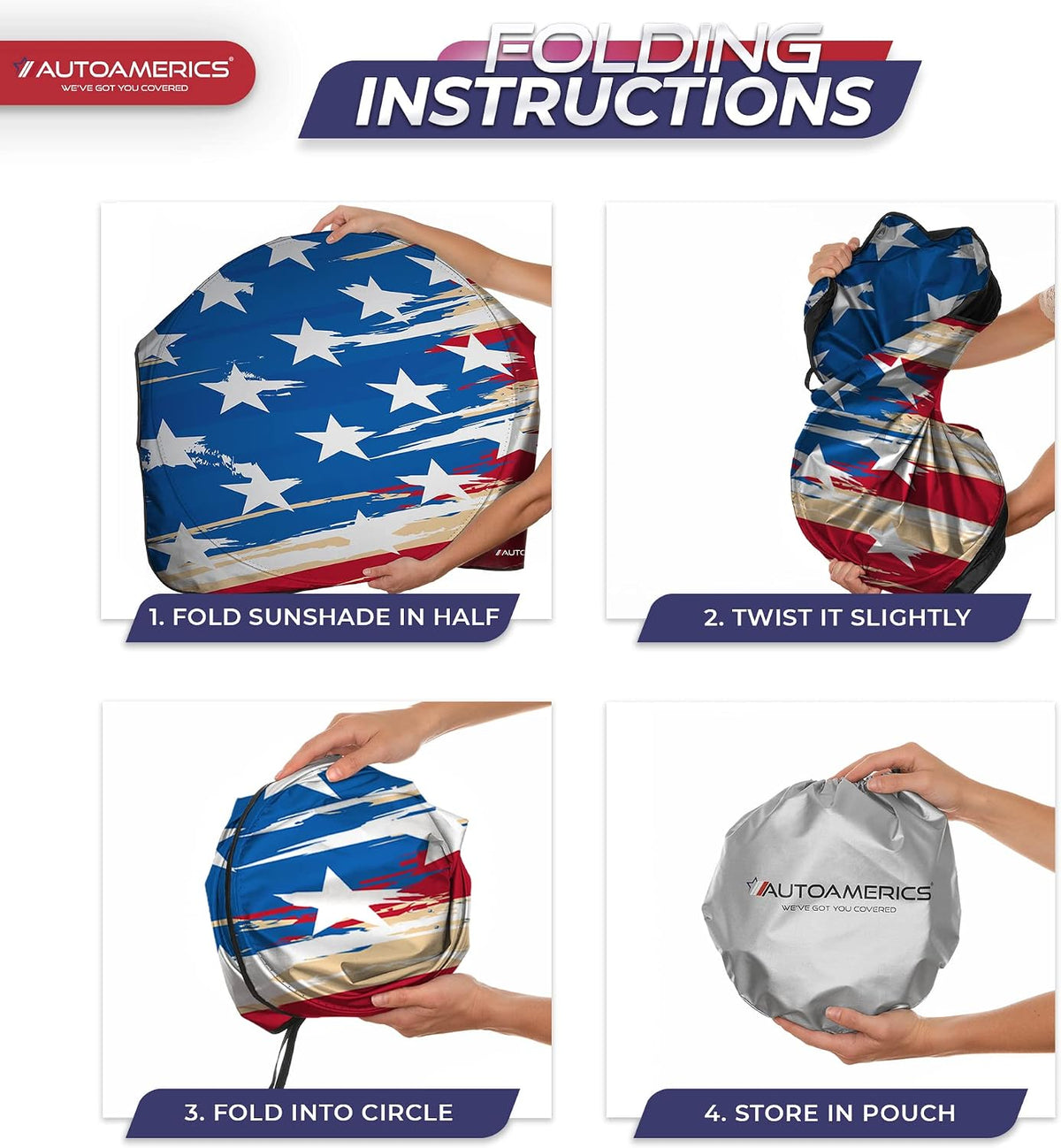 1-Piece Windshield Sun Shade USA Art Flag - 1 American Design - Foldable Car Front Window Sunshade for Most Sedans SUV Truck - Blocks Max UV Rays and Keeps Your Vehicle Cool - Large