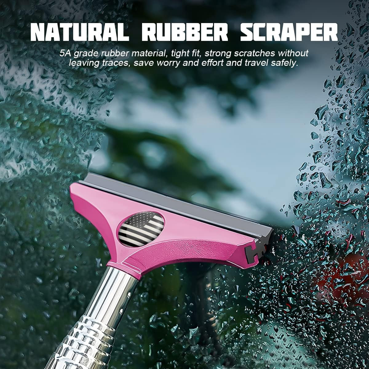 38.6 Inch Telescopic Mirror Squeegee, Black Flag on Pink