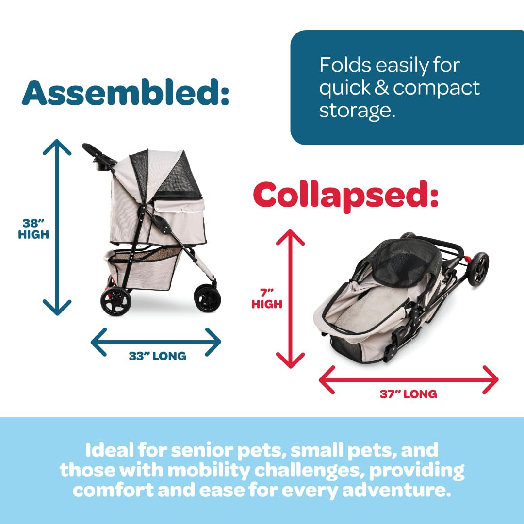 Stroller, Includes 360 Degree Front Wheel Swivel, Rear Wheel Breaks, Reflective Trim, Mesh Panels, Umbrella and Mesh Canopy, Khaki